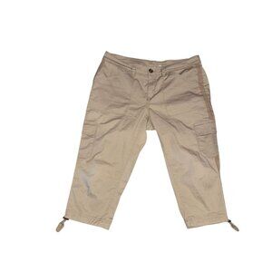 Time And Tru Womens Beige Capri Cargo Pants Size 12 Adjustable Hem Cotton Blend
